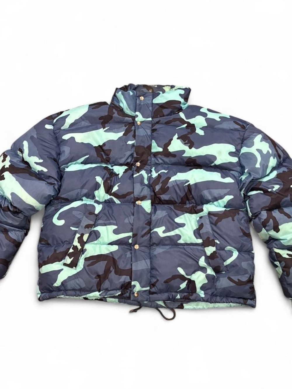Heat America, Inc. Men's Blue/Green/Black Camo Down Puffer Jacket Full Zip 2XL